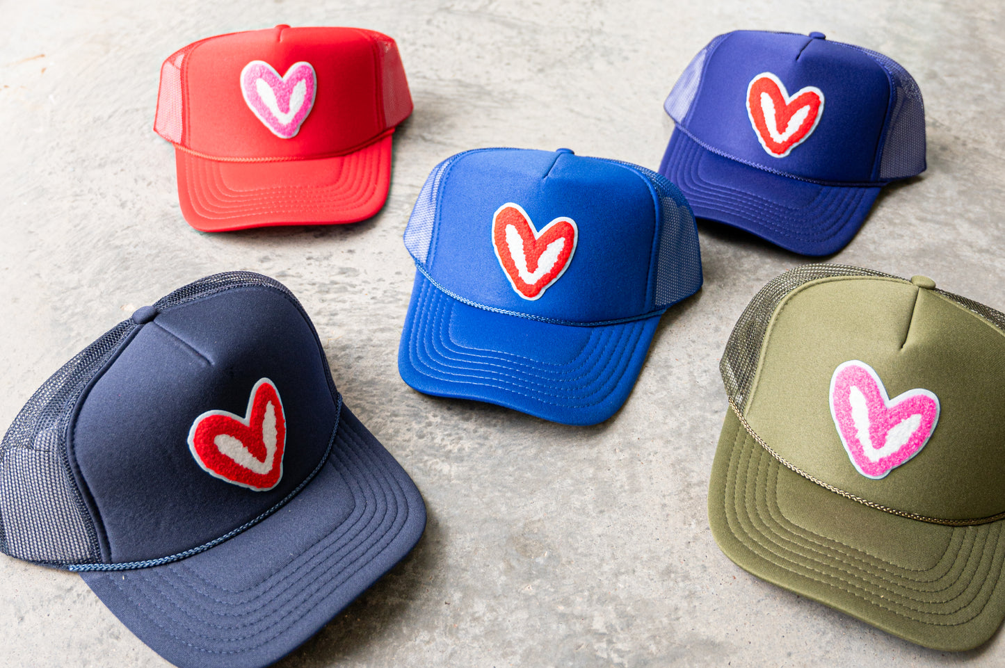 Imperfect Heart 'Patch' Trucker Hats - FUZZY RED PATCH