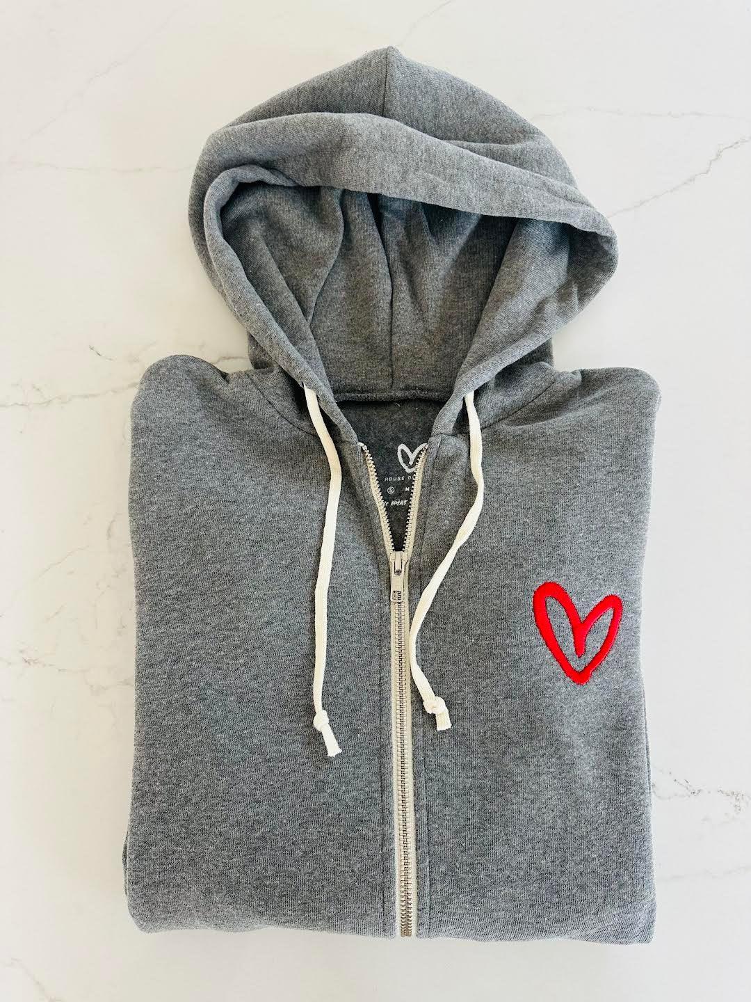 Live What You Love Athleisure Heart Zip Hoodie (Grey