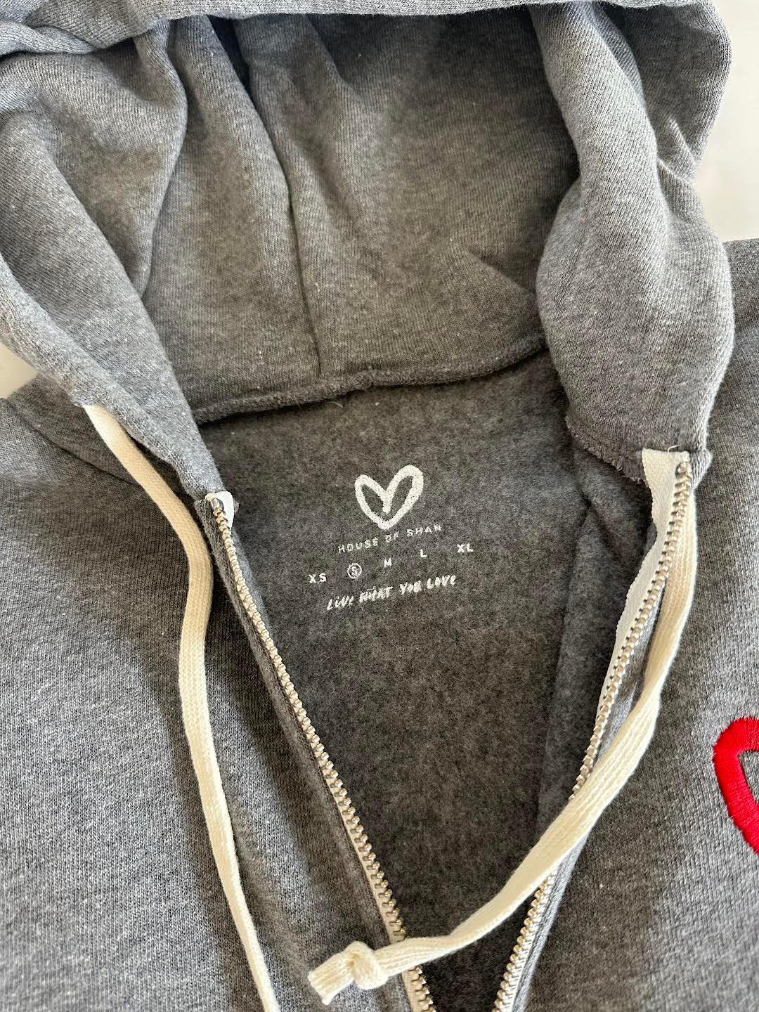 Live What You Love Athleisure Heart Zip Hoodie (Grey