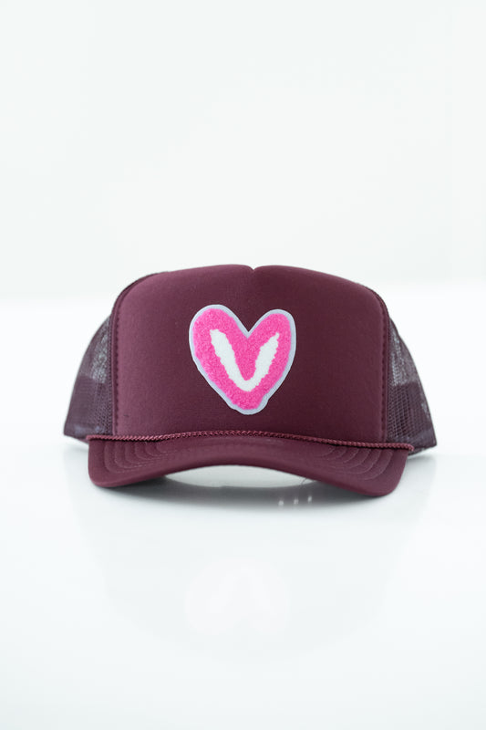 Imperfect Heart 'Patch' Trucker Hats -FUZZY PINK PATCH